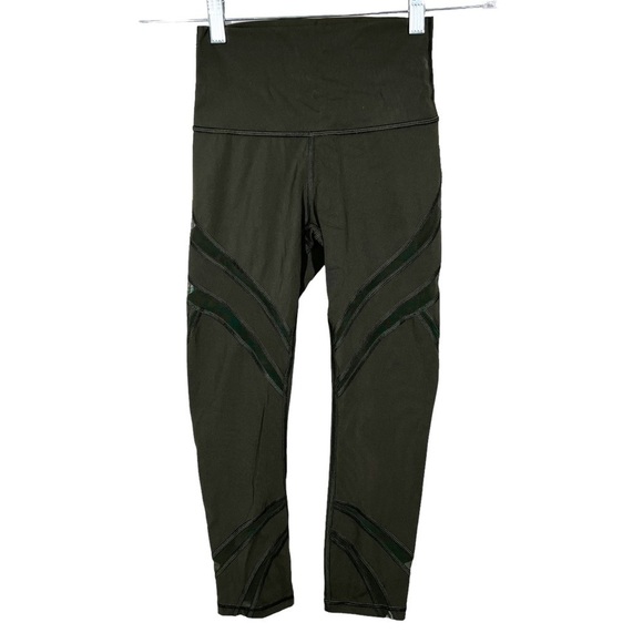 Lululemon Wunder Womens Under High-Rise Crop 21" Mesh Dark Olive Green Size 2 - Picture 1 of 7